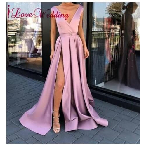 New Arrival Evening Dresses A Line Sexy V Neck Sleeveless Custom made Floor Length Satin Long Evening Party Gown