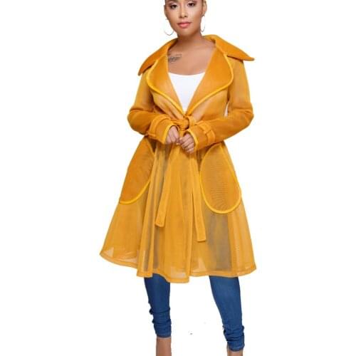 A-line Style Winter Yellow Coat For Women Warm With Belt Net Cloth Jacket Womens Cashmere Coats European Fashionable Outerwear