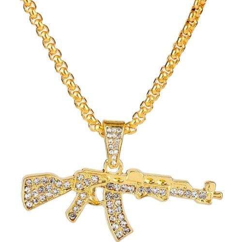 Golden Pistol Pendants Necklaces Submachine Gun Necklace Men Hip Hop Jewelry Accessories Chain Collier-30