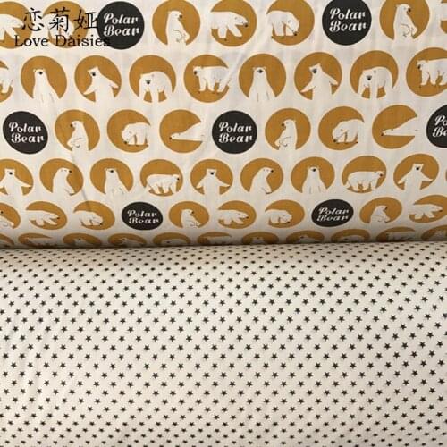 100% cotton nordic wind cartoon polar bear small stars twill cloth DIY for kids bedding clothes handwork patchwork fabric tissue