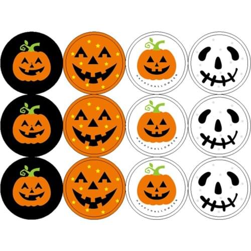 120pcs 3CM Halloween Pumpkin Ghost Round Handmade Cake Packaging Sealing Label Kraft Sticker Baking DIY Gift Stickers
