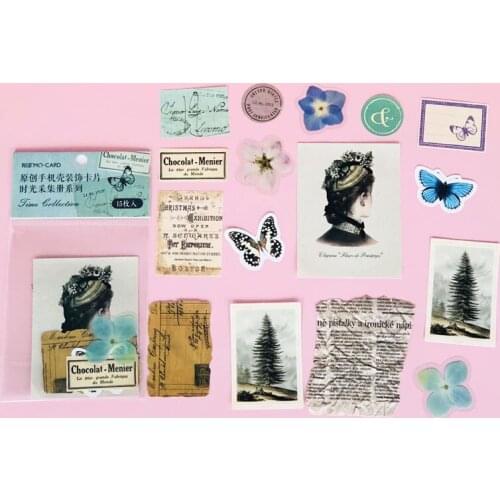 15 PCS /Bag Vintage Butterfly and Girl Decorative Adhesive Sticker DIY Craft Notebook Decoration