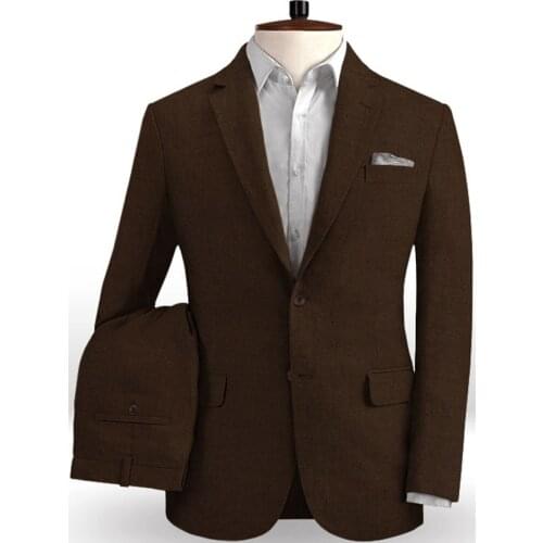 2021 Dark Brown Linen Suits Men Beach Wedding Suits For Men Custom Made Breathable Summer Linen Suit Tailored Groom Tuxedo Men