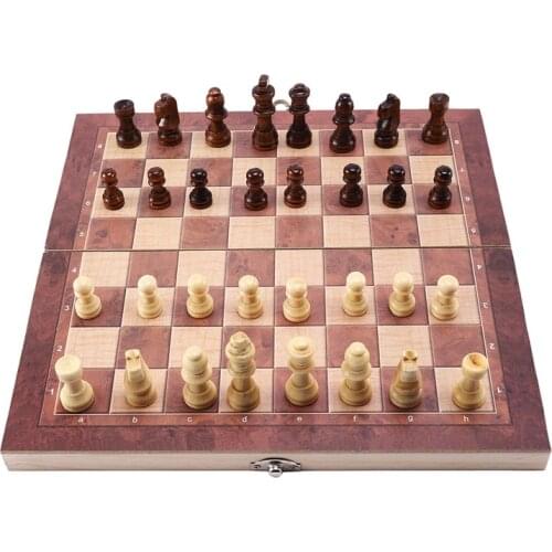 3 In 1 Wooden International Chess Set Board Travel Games Chess Backgammon Draughts Entertainment