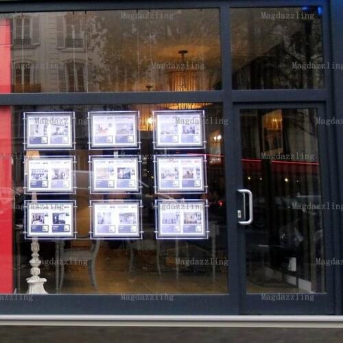 9PCS A3 Double Sided Estate Agent Style Acrylic Frame LED Light Panel Cable Display Window Systems for Realtor,Property