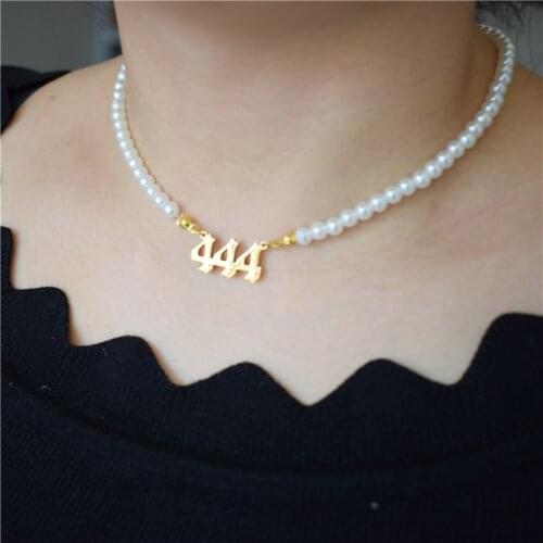 Angel Number 111 222 333 444 555 666 777 888 999 Necklaces For Women Imitation Pearl Necklace Stainless Steel Jewelry
