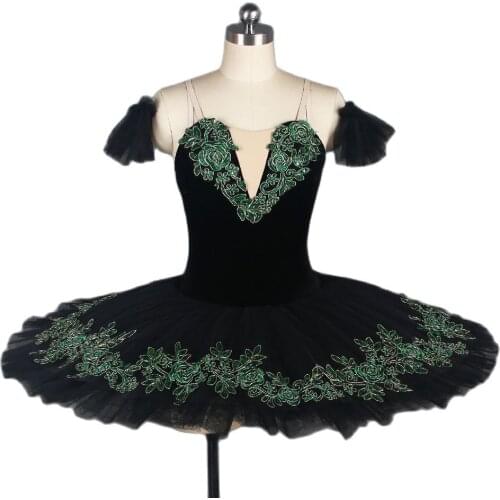 Black Velvet Bodice With Green Trim Pre-professional Ballet Tutu For Girl&Women Ballerina Pancake Ballet Dance Tutu Stage Wear