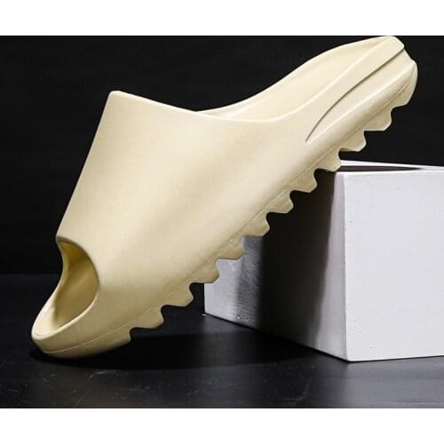 Mens Summer Slides Breathable Cool Beach Slippers Fish Mouth Flip Flops Men Sandals Lightweight Bone White Yzy Plus Size 30-45