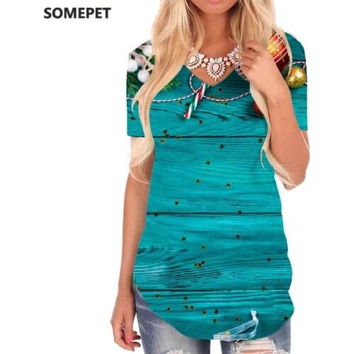 SOMEPET Christmas T Shirt Women Creativity Tshirts Printed Gift V-neck Tshirt Party Funny T shirts Womens Clothing Summer Cool