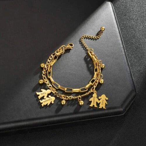 Custom Engrave Letters Stainless Steel Double Layers Baby Bracelets Kid Child Nameplate for Woman Gilr Family Personalized Gifts