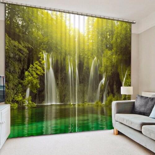 Custom any size 3D Curtain Blackout Shade Window Curtains Green Lake Waterfall Scenery Bathroom Curtain Minions Window