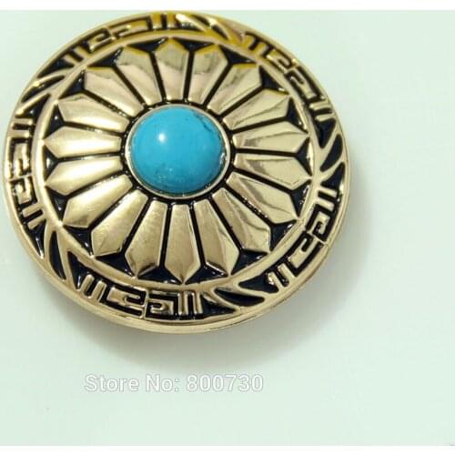 KB307) Wholesale 50pc 1-1/8'' (3.0cm) Wild Hearts Concho Leathercraft Gold w/ Blue Stone Concho