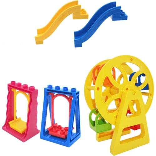 Large Particle Diy Building Blocks Amusement Park Swing Ferris Wheel Slide Brinquedos Compatible with Duploed Toys For Children