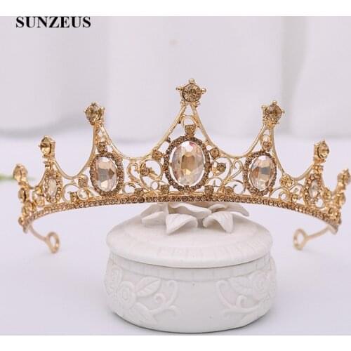 Queen Gold Crowns With Rhinestones Princess Birthday Party Tiaras Crystal Bridal Head Accessories SQ464