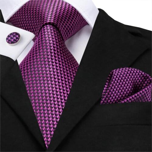 Red Silk Tie for Men Black Plaid Tie Checked Necktie Set Cufflinks for Wedding Business Tie 150cm Hi-Tie SN-3527 Dropshipping