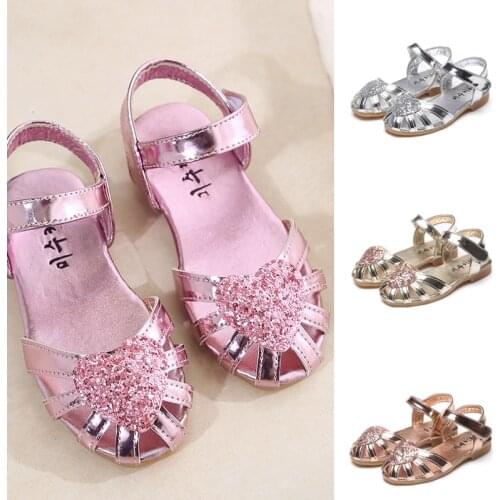 Summer Fashion Kids Girls Shoes Soft Sole Sandals Princess Shoes Toddler Sequin Heart Sandals Shoes