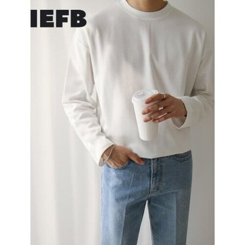 IEFB mens 2021 Korean style Cotton Long Sleeve Autumn black white ins Trend Loose Inside Casual Round Neck Bottomed T-shirt