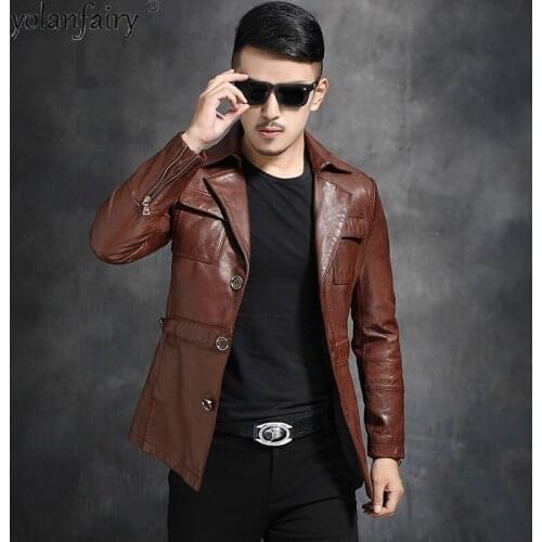 Cowhide Genuine Leather Jacket Men 100% Real Cow Leather Coat Motorcycle Jacket Men Windbreaker Hommes Veste L17-1318 KJ5625
