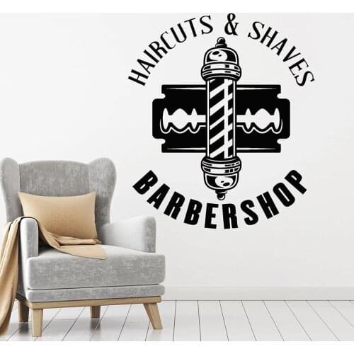 Wall Decal Haircuts Shaves Barber Shop Interior Decor Tool Men Hairstyle Design Vinyl Window Glass Sticker Letter Art Mural C002