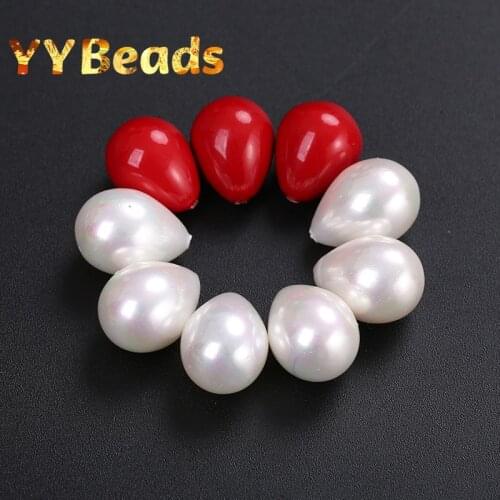 Natural Half Drilled Water-drop Shell Pearl Beads 12x16mm 3pcs Loose Beads For Jewelry Making Ear Studs Earring Pendant 2 Colors