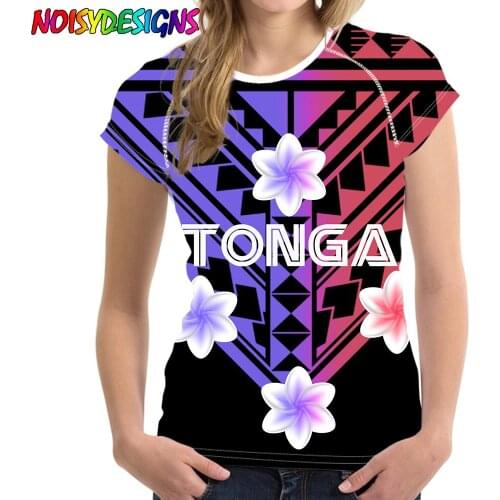 NOISYDESIGNS Flower Gradient Polynesian Plumeria Prints Casual Lady Tees Tonga Print Tops Clothing Female T Shirt Womens T-Shirt
