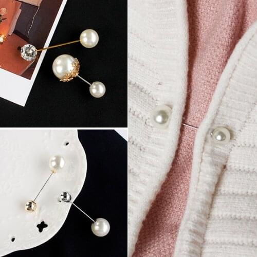 2020 New Simple style Sweater Brooch Pin High-End Double-Headed Pearl Receive Pin Brooches wholesale