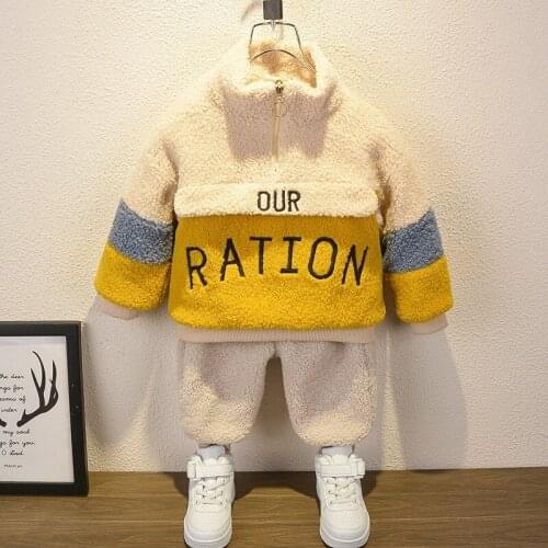 New winter high quality boys' clothing set 2 pieces of fluffy coat+pants clothes lovely suit baby boys clothing girl baby suit