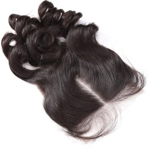 Lace Closure Middle/Free Part 4x4 Loose Wave Weave Peruvian Human Hair Bleached Knots With Natural Hairline Remy Hair