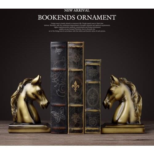 Bookends Resin Horse Craft Vintage Study Room Desk Decor Ornaments Gift Brass Horse Elephant Head Animal Figurine Book End