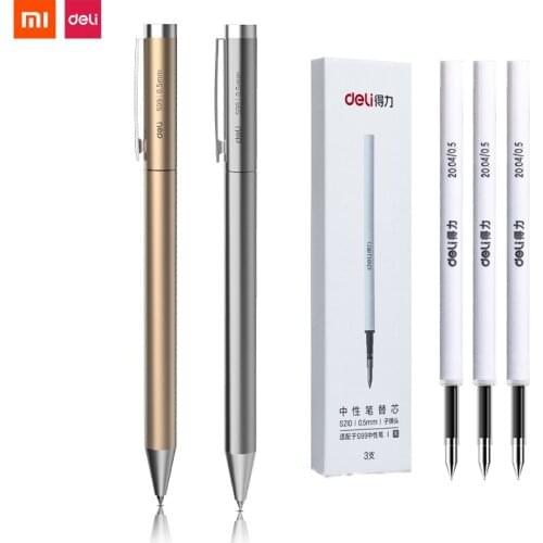 Xiaomi Deli Metal Gel Pens 0.5MM Black Refill Sign Pen Smooth Rotating Retractable Elegant School Office Business Stationery