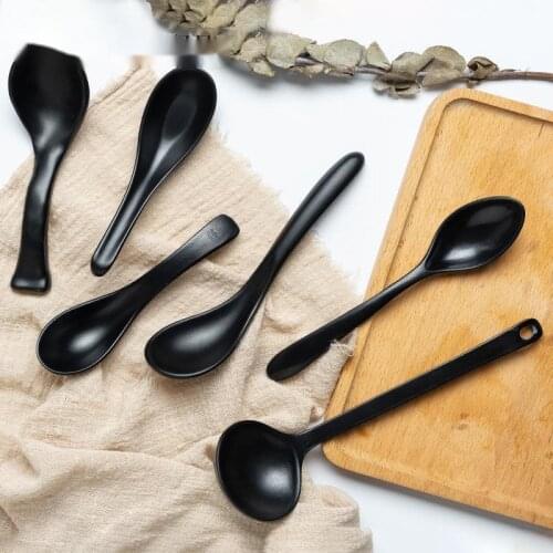SIA-HUAT Tableware Long Handle Salad Spoon Set Household Creativity Restaurant Black Frosted Spoon Kitchen Accessory Tea Spoons