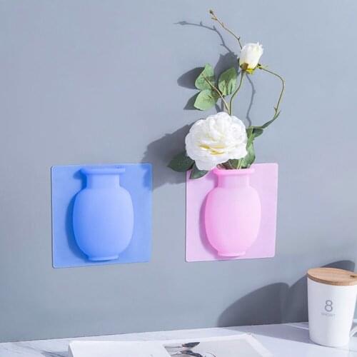 Silicone Sticky Vase Magic Plant Container Wall Flower Pot Handmade Flowers Bottle for Home Offices Outdoor Wall Decorations