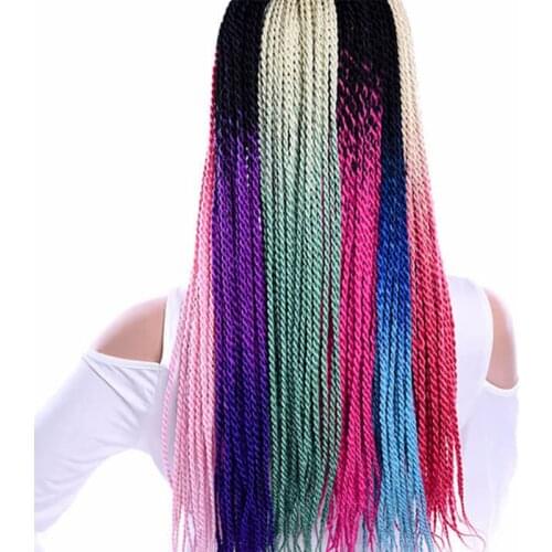 Synthetic Wig 60 cm Long ponytail color male female gradual color twisted artifact invisible lifelike braid Hair Wigs for Women