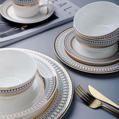 Nordic Luxury Dinner Plates Rice Bowl Soup Serving Cake Dessert Rack Set Decorative Dinnerware for Wedding Party