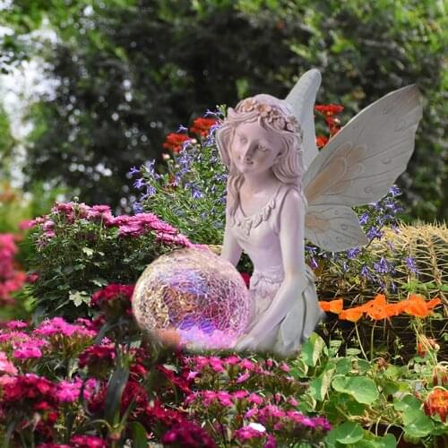 Solar Energy LED Luminous Garden Decoration Luminous Resin Fairy Girl Ornaments Carving Crafts Flower Fairy Angel Ornaments