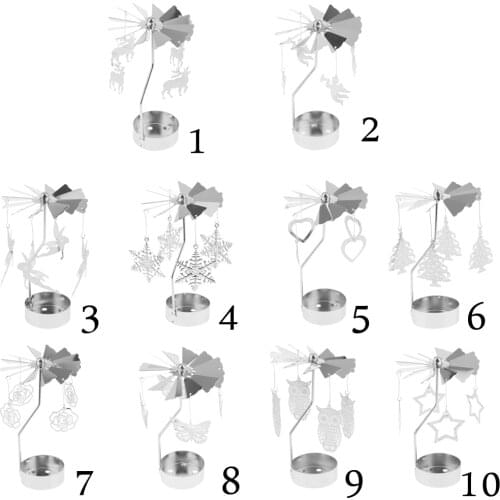 Rotatable Night Light Tea Light Holder Fairy Christmas Candle Holder Wedding Centerpiece Home Decor Ornament Xmas Gift -Silver