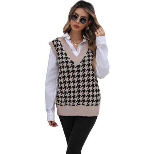 Knitted Sweater Casual Womens V-Neck Loose Vest 2021 Autumn Winter New Fashion European American Slim-Fit Sweater Warm Clothing