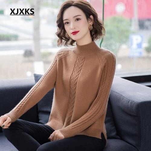 XJXKS New 2020 Autumn Winter Women Knitted Turtleneck Sweater Casual Soft Jumper Fashion Slim Femme Elasticity Pullovers
