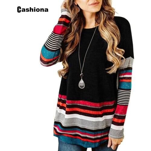 Cashiona Plus size Women 2021 England Style T-shirt Patchwork Striped O-neck Loose Womens Top 2021 Spring Tees shirt Femme 2XL