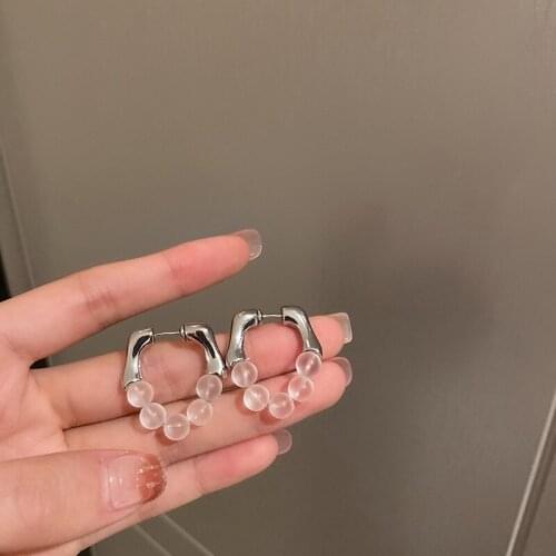 Origin Summer Unusual Clear Natural Stone Pendant Earrings for Women Girls Silver Color Metallic Circle Earrings Accessories