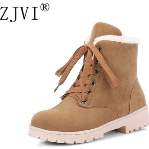 ZJVI Women Nubuck Ankle Snow Boots Womens Winter Warm Plush Boots 2020 Fashion Woman 4cm Square Heels Ladies Black Suede Shoes