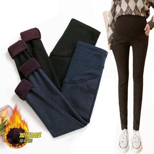 Winter Warm Velvet Jeans Maternity Thicken Pencil Pants For Pregnant Women Skinny Stretch Leggings Pregnancy Abdominal Trousers