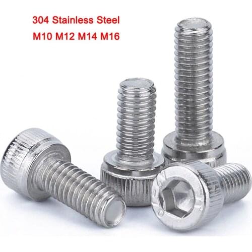 1Pcs 304 Stainless Steel DIN912 Hex Socket Screw Hexagon Socket Head Cap Screws M10 M12 M14 M16 Length 16-150mm