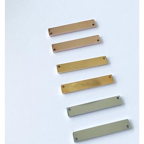 10pcs 35*6mm Stainless steel rose gold Nature steel color double holes rectangle Tag bar Blank Charms For Necklace Pendant