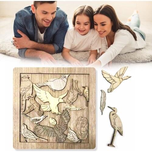 16 Pieces Wooden Art Puzzle Lovers of Birds Level 10 Difficulty Mazes Educational Toys for Children PR Sale
