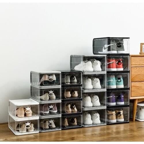 4pcs/Lot Sneaker Box Stackable Thickened Transparent Drawer Case Plastic Shoe Boxes Foldable Dustproof Sport Shoes Cabinet