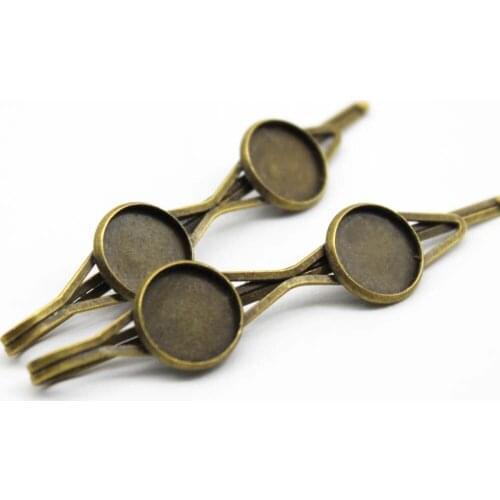 12mm 5pcs Antique Bronze Plated Hair Clips Cabochons Base Copper Brass Hairpins Supplies for Jewelry