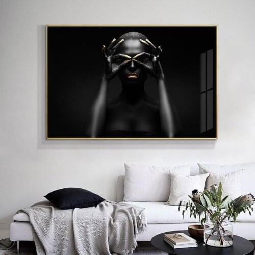 African Art Black and Gold Woman Oil Painting on Canvas Cuadros Posters and Prints Scandinavian Wall Art Picture Home Decor