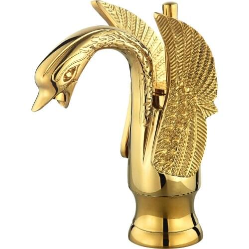 Free shipping Golden finish PVD bathroom basin sink swan faucet mixer tap