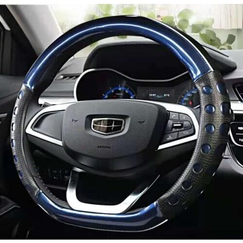 38CM D Shape Steering Wheel Cover Carbon Fiber Leather for Geely Atlas Emgrand EC7 Coolray VW Golf 7 Hyundai Santa fe 2014-2020